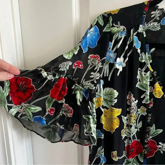 602* Alice + Olivia Pauline Floral Print Ruffle Tunic Mini Dress Size Small - Picture 7 of 8